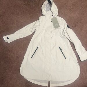 Canada Goose Off-White Hooded Trench Coat with Black Accents